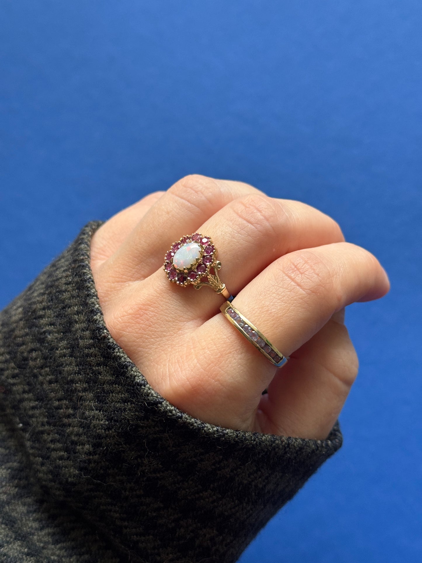 9ct opal & ruby Victorian style ring