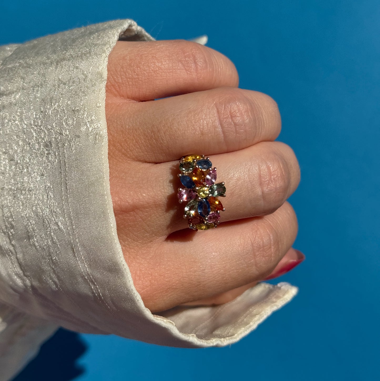 9 carat multi hue sapphire cocktail ring