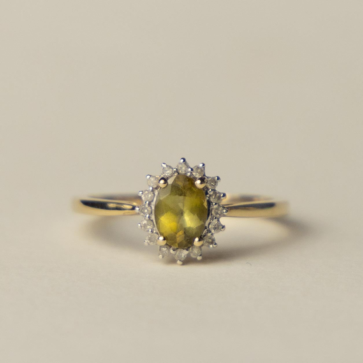 9ct citrine & diamond halo ring