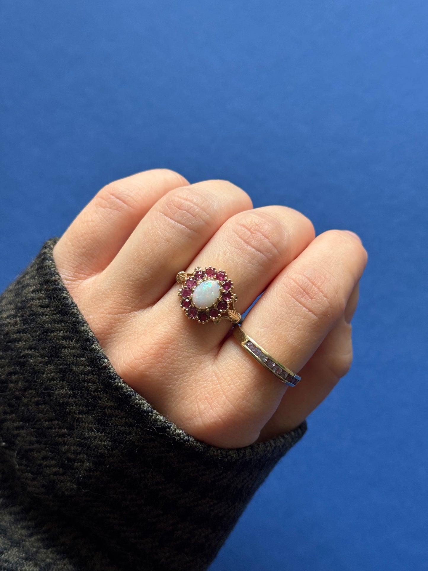 9ct opal & ruby Victorian style ring