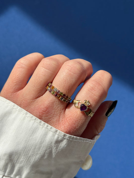 9ct claddagh amethyst ring
