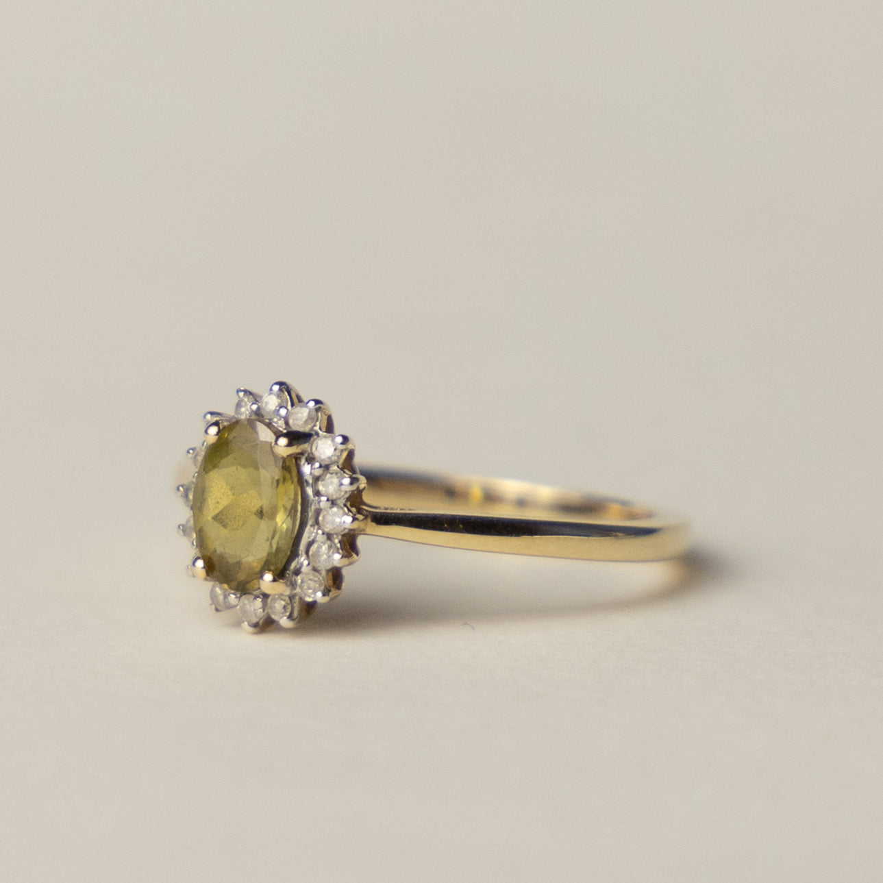 9ct citrine & diamond halo ring