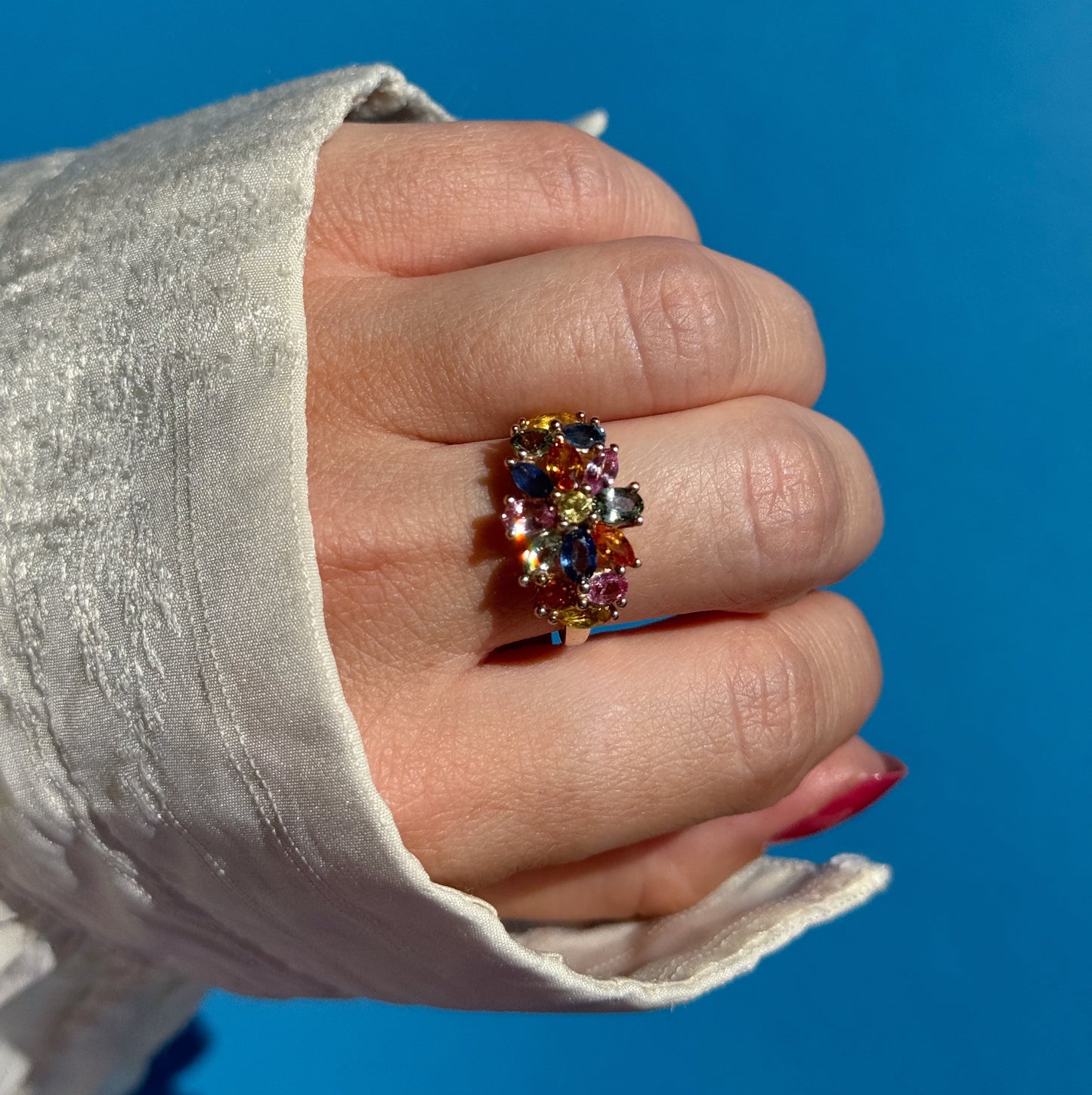 9 carat multi hue sapphire cocktail ring