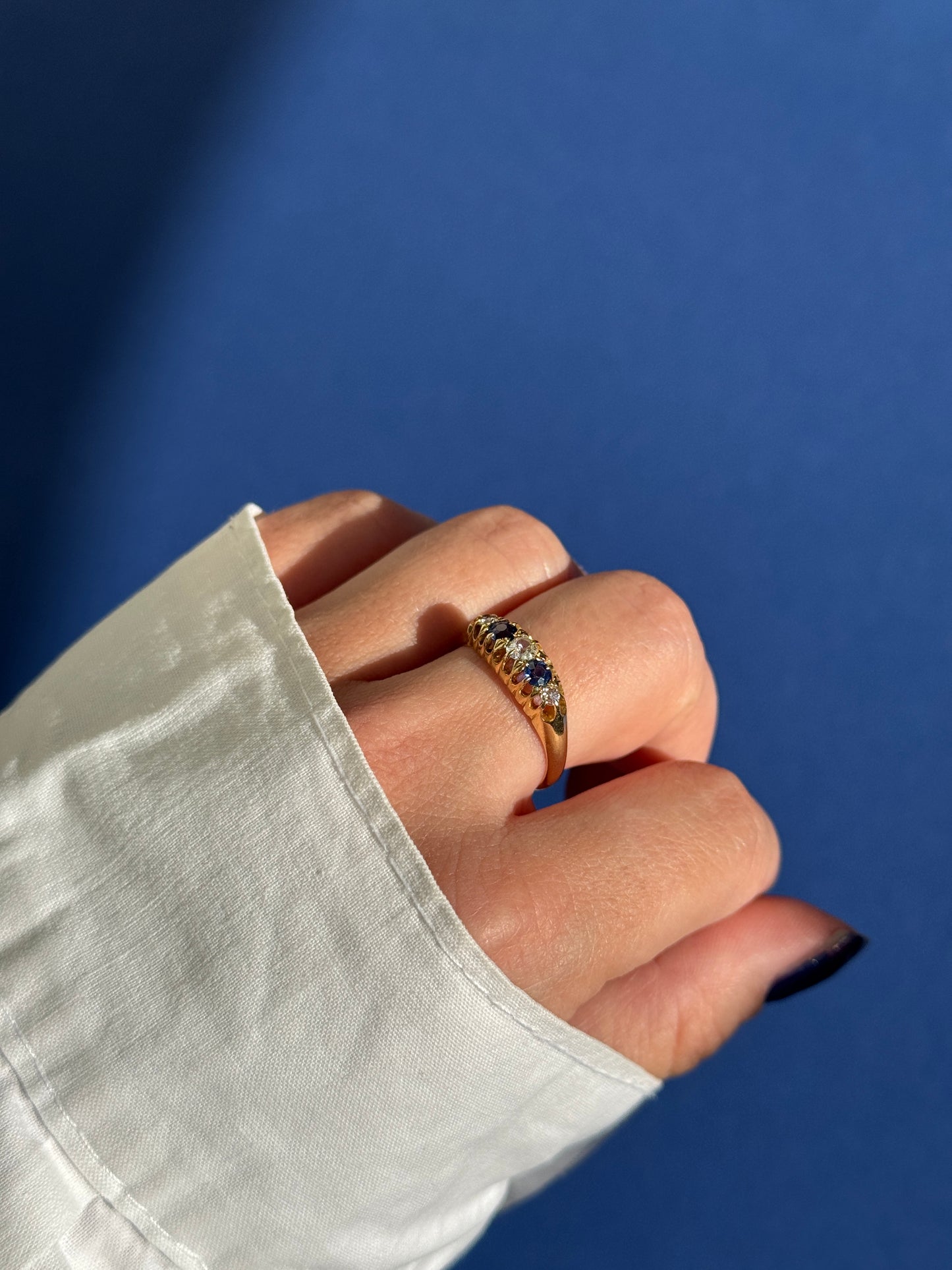 antique 18ct gold diamond sapphire boat ring