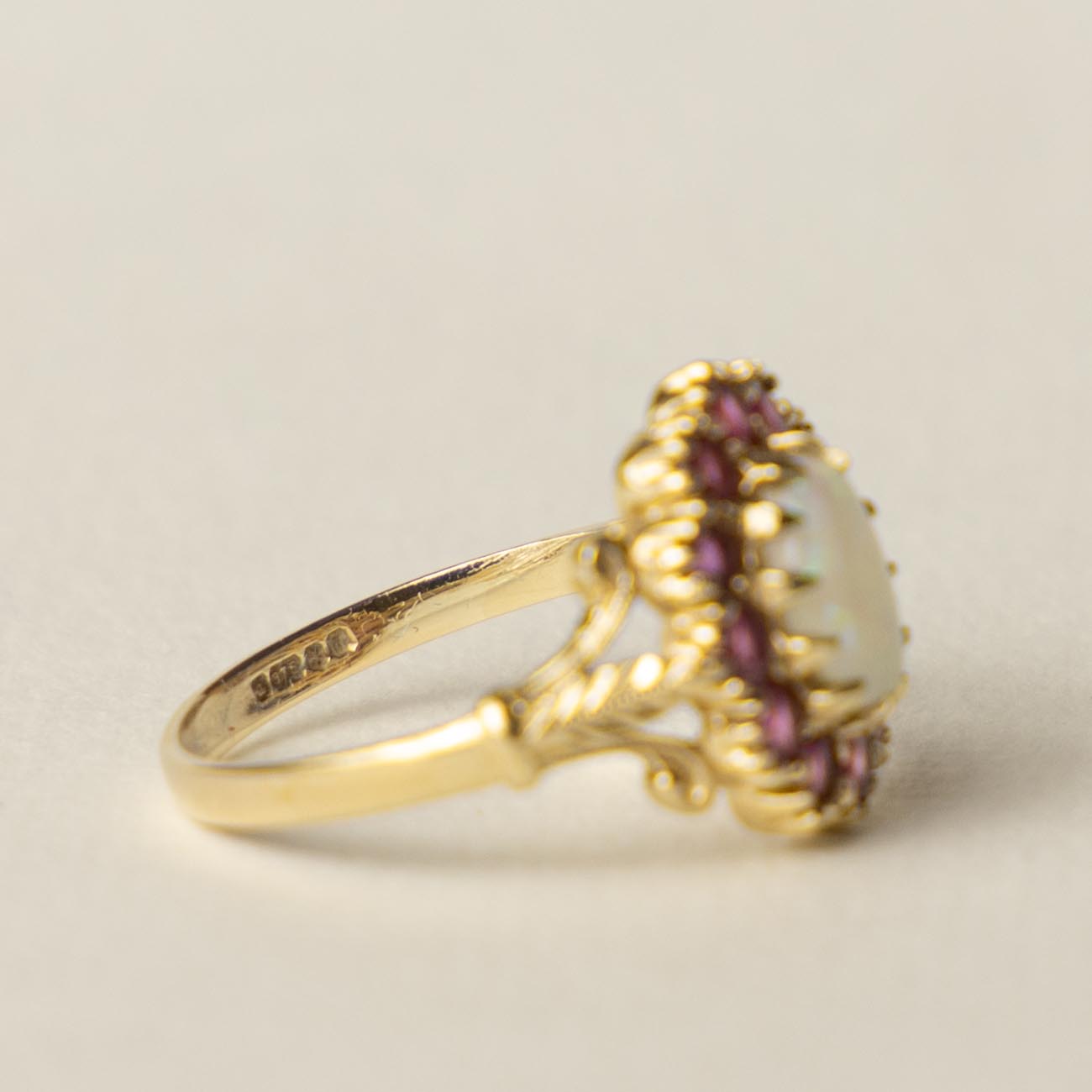 9ct opal & ruby Victorian style ring