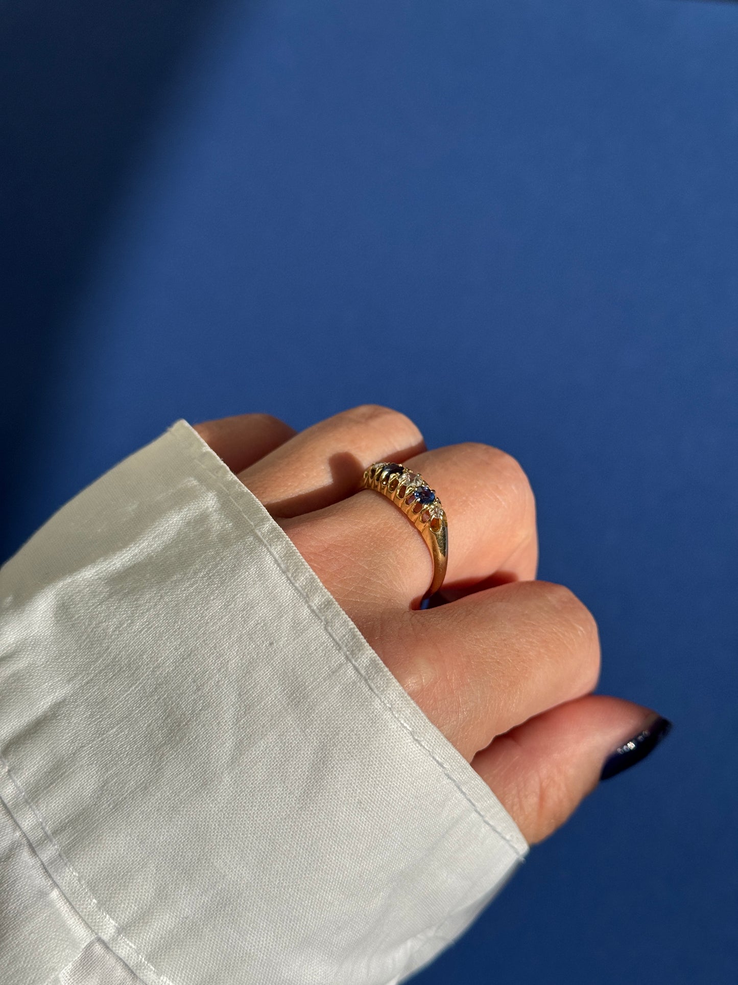 antique 18ct gold diamond sapphire boat ring