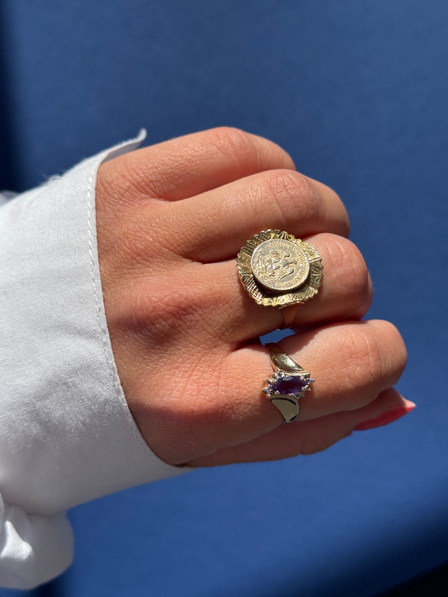 14 carat Mexican peso coin ring with 20 carat coin