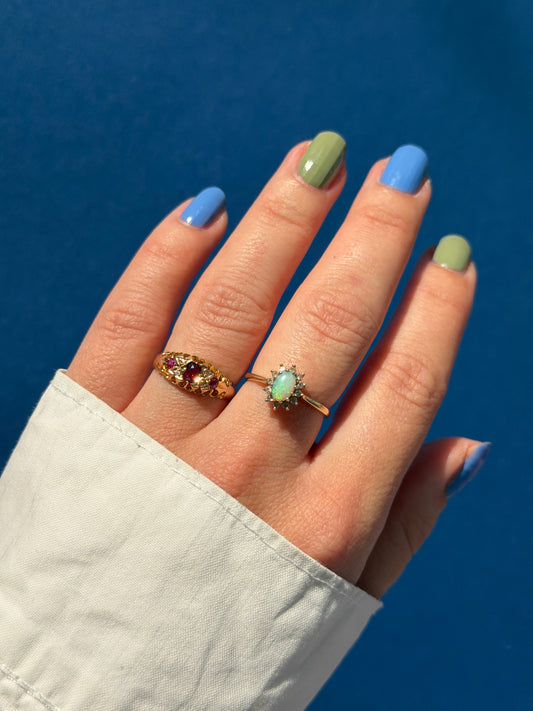 9ct opal & diamond halo ring