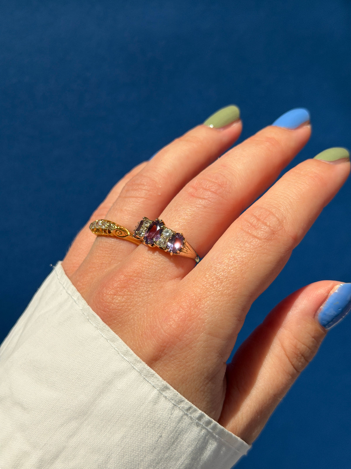 9ct amethyst & diamond trilogy ring