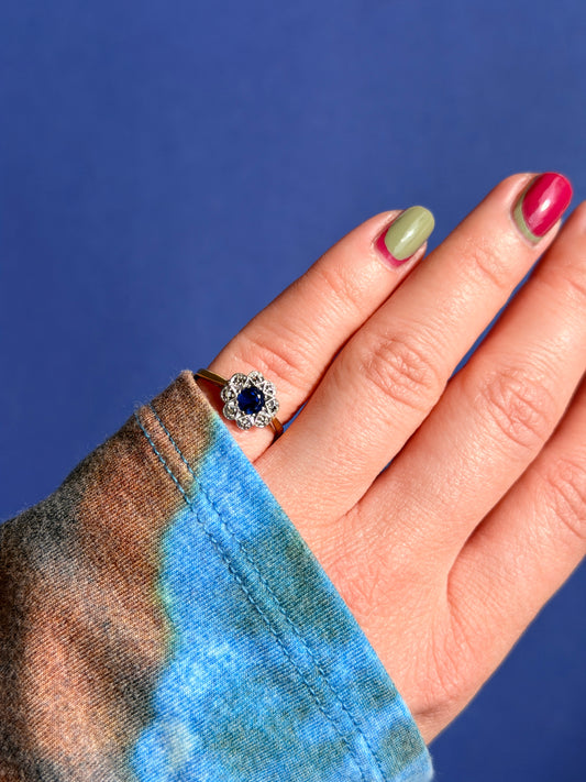 14ct Edwardian sapphire & diamond cluster