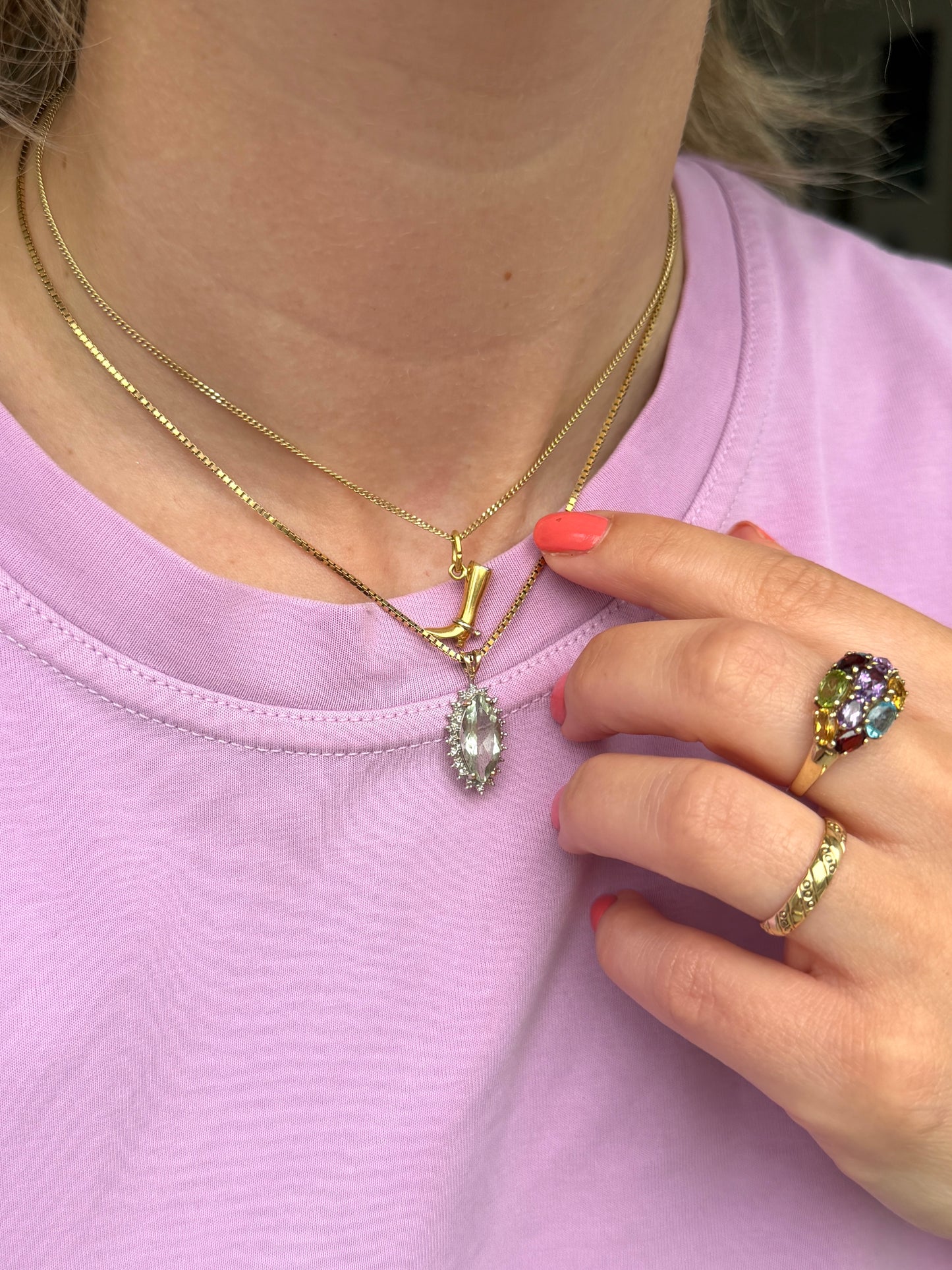 9ct prasiolite & diamond pendant