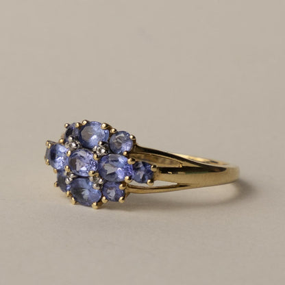 9ct tanzanite diamond cluster ring