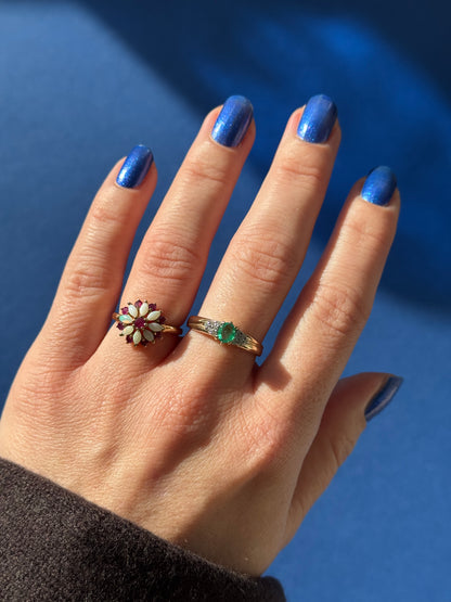 9ct ruby opal flower cluster