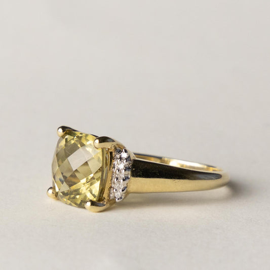 9ct citrine cushion cut & diamond
