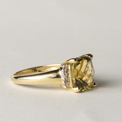 9ct citrine cushion cut & diamond
