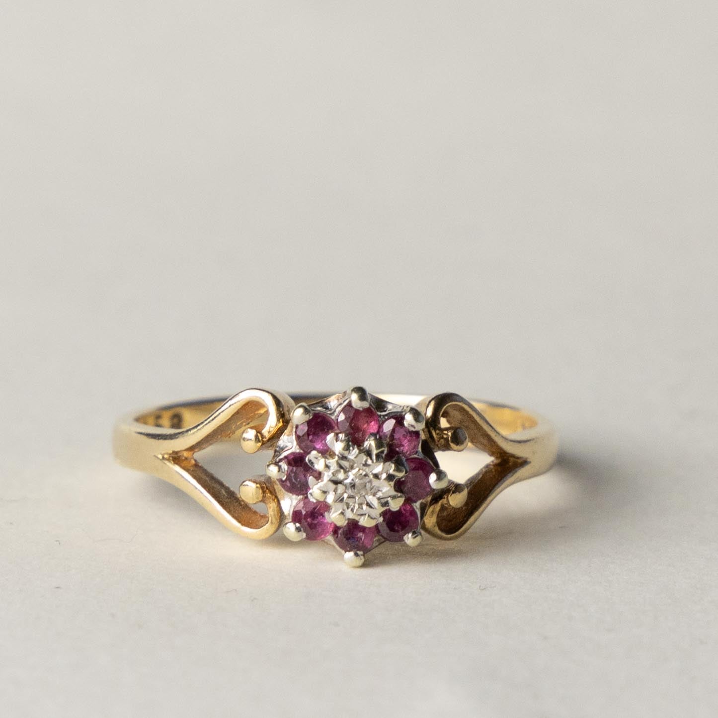 9ct ruby & diamond flower