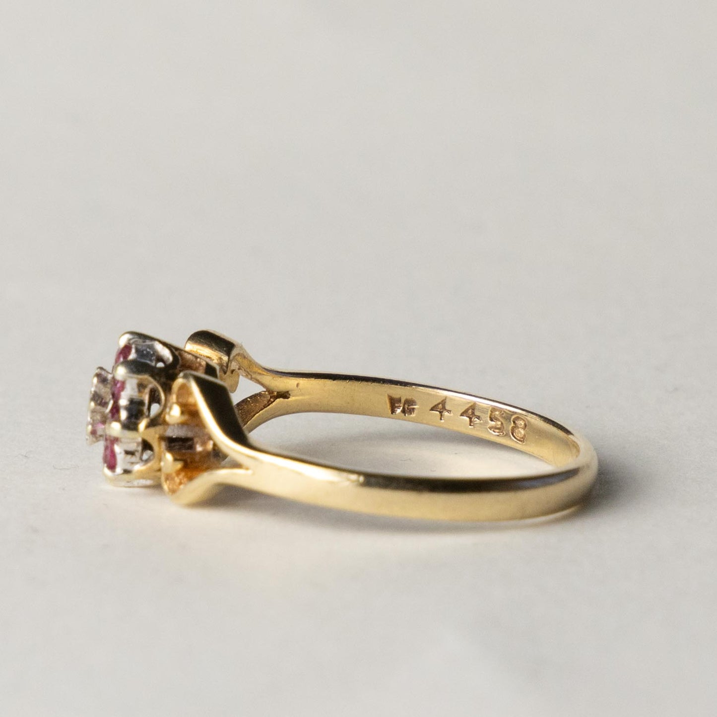 9ct ruby & diamond flower