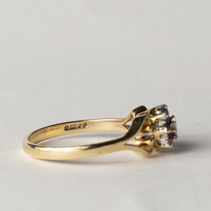 9ct ruby & diamond flower