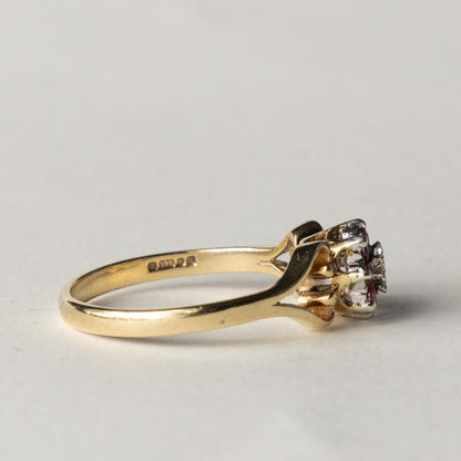 9ct ruby & diamond flower