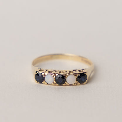 9 carat gold opal sapphire cabochon ring