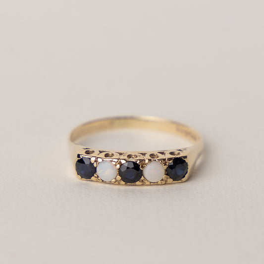 9 carat gold opal sapphire cabochon ring