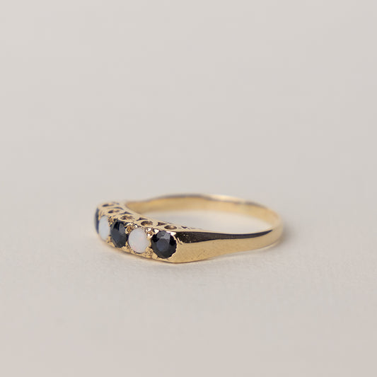 9 carat gold opal sapphire cabochon ring