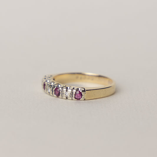 9 carat gold ruby diamond half eternity