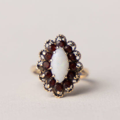 9 carat opal marquise garnet ring