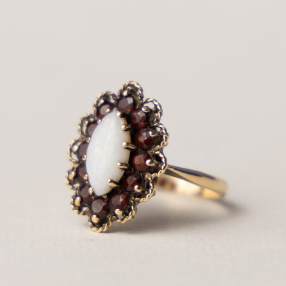 9 carat opal marquise garnet ring