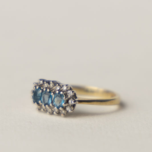 9 carat trilogy cluster topaz and diamond ring