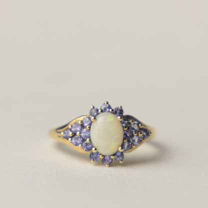 9 carat opal tanzanite cluster ring