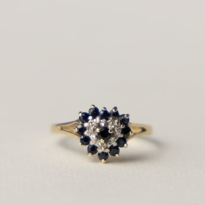 9 carat heart cluster diamond and sapphire