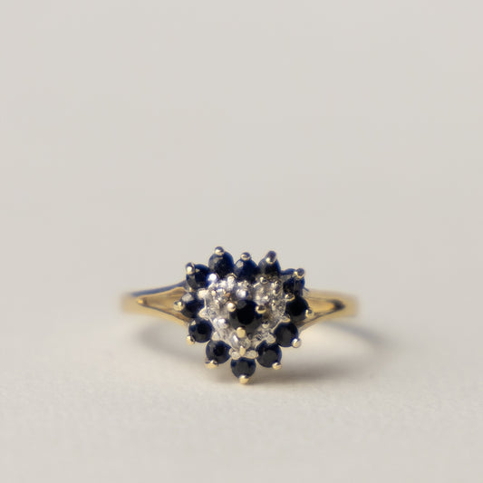 9 carat heart cluster diamond and sapphire