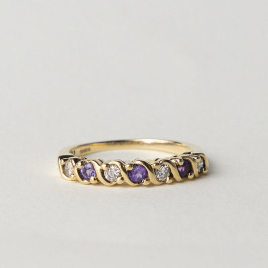 9ct gold amethyst & diamond half eternity