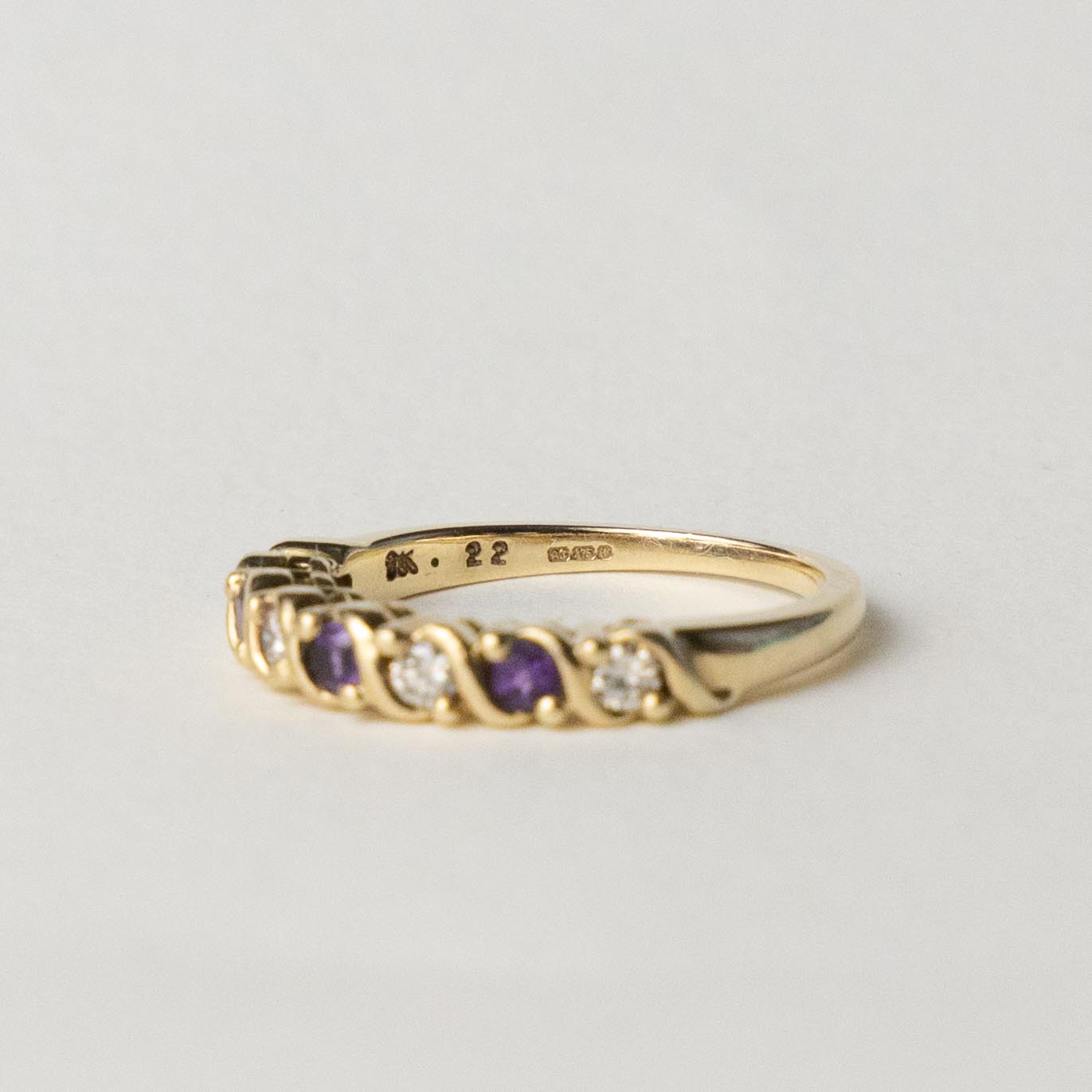 9ct gold amethyst & diamond half eternity