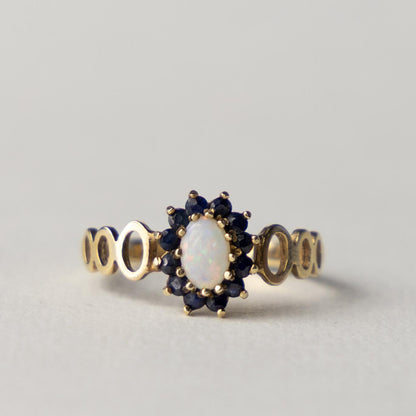 9ct opal sapphire halo ring