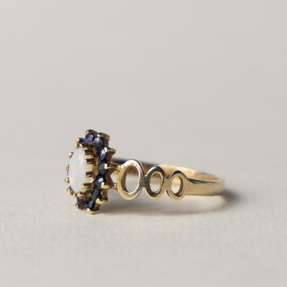 9ct opal sapphire halo ring