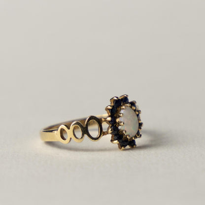 9ct opal sapphire halo ring