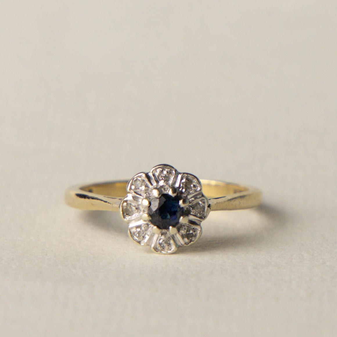 9ct sapphire & diamond flower cluster ring