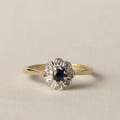 9ct sapphire & diamond flower cluster ring