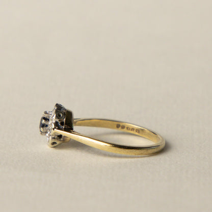 9ct sapphire & diamond flower cluster ring