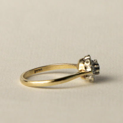 9ct sapphire & diamond flower cluster ring