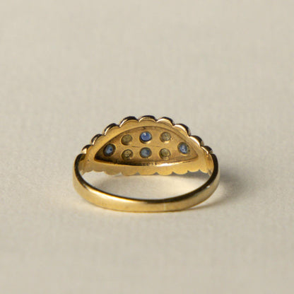 9ct gypsy sapphire & seed pearl ring