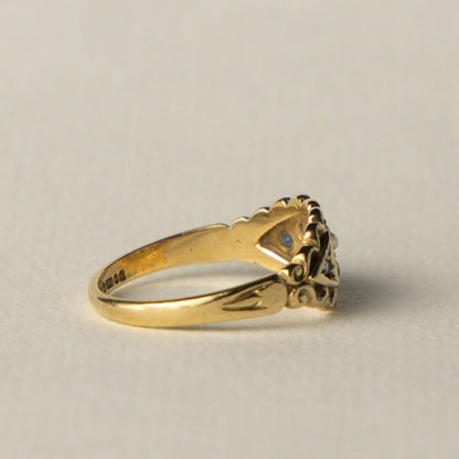 9ct gypsy sapphire & seed pearl ring