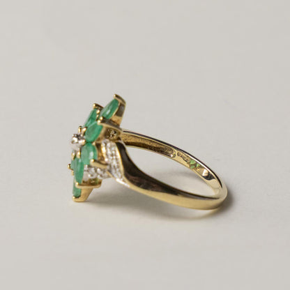 9ct emerald & diamond flower cluster ring