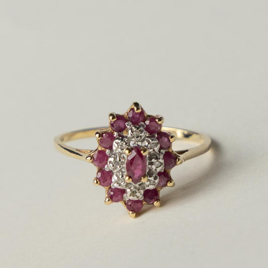 9ct ruby & diamond cluster ring