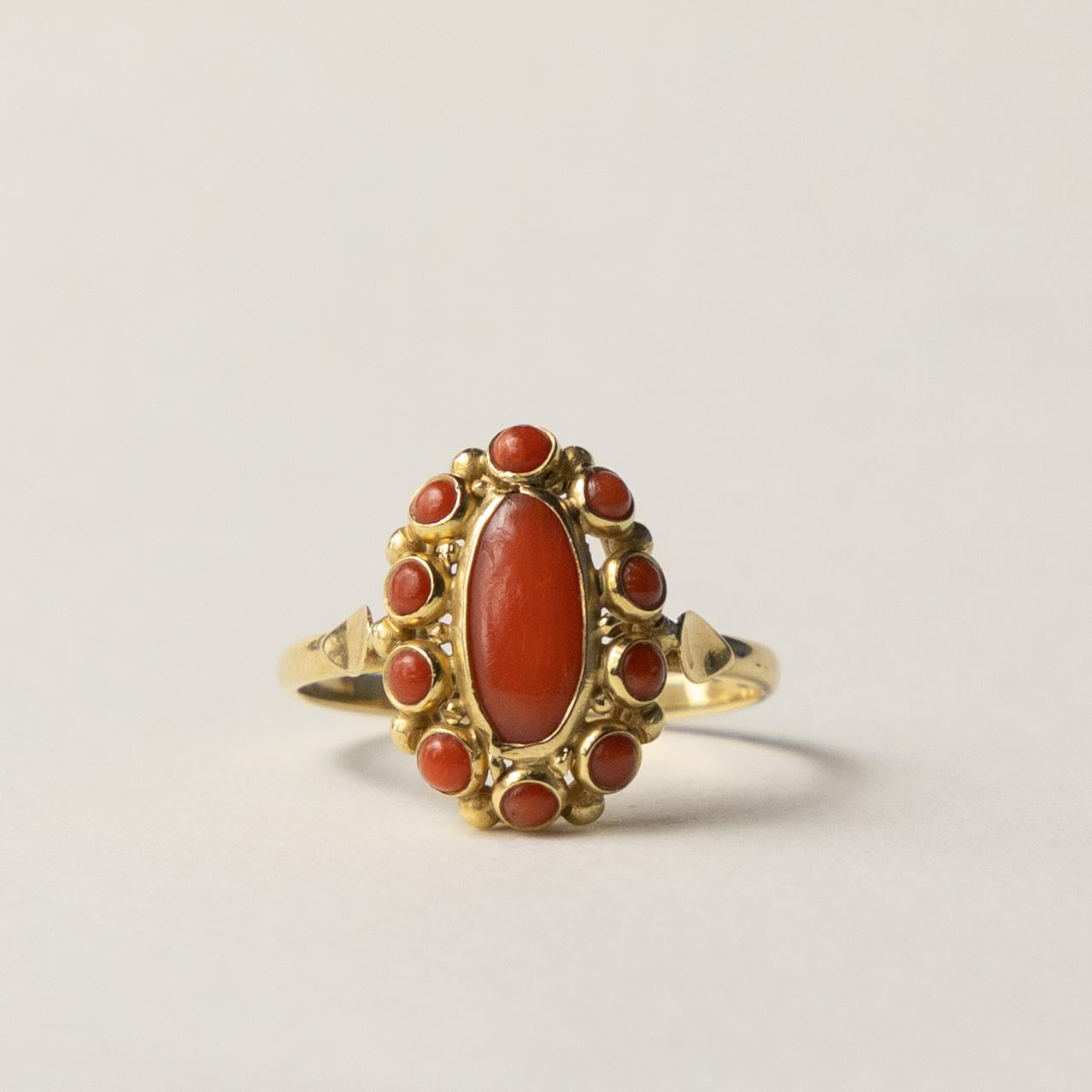 14ct coral cluster ring