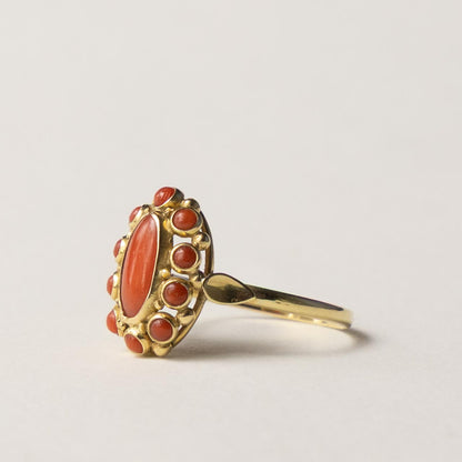14ct coral cluster ring