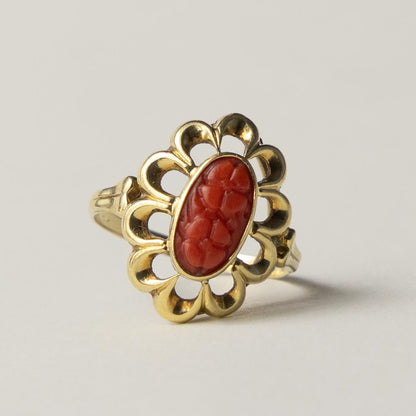 14ct flower coral ring