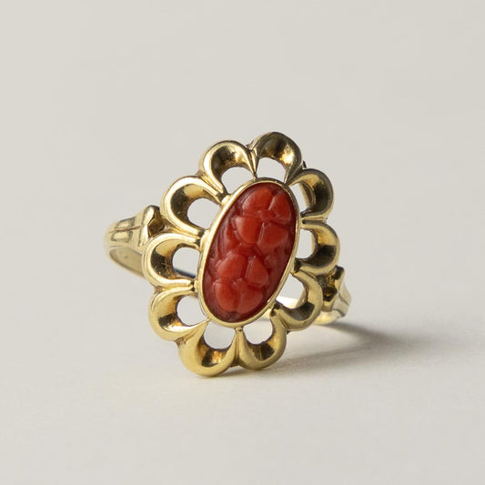 14ct flower coral ring